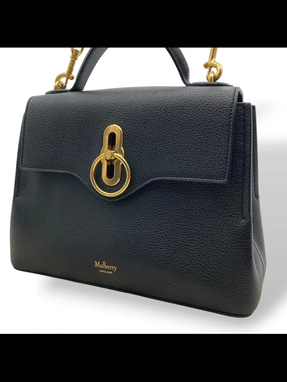 Mulberry Black Pebbled Leather Satchel with Gold Hardware